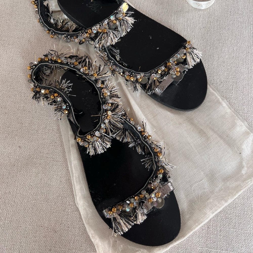 Bon Bon Black & Gold Embellished Sandals